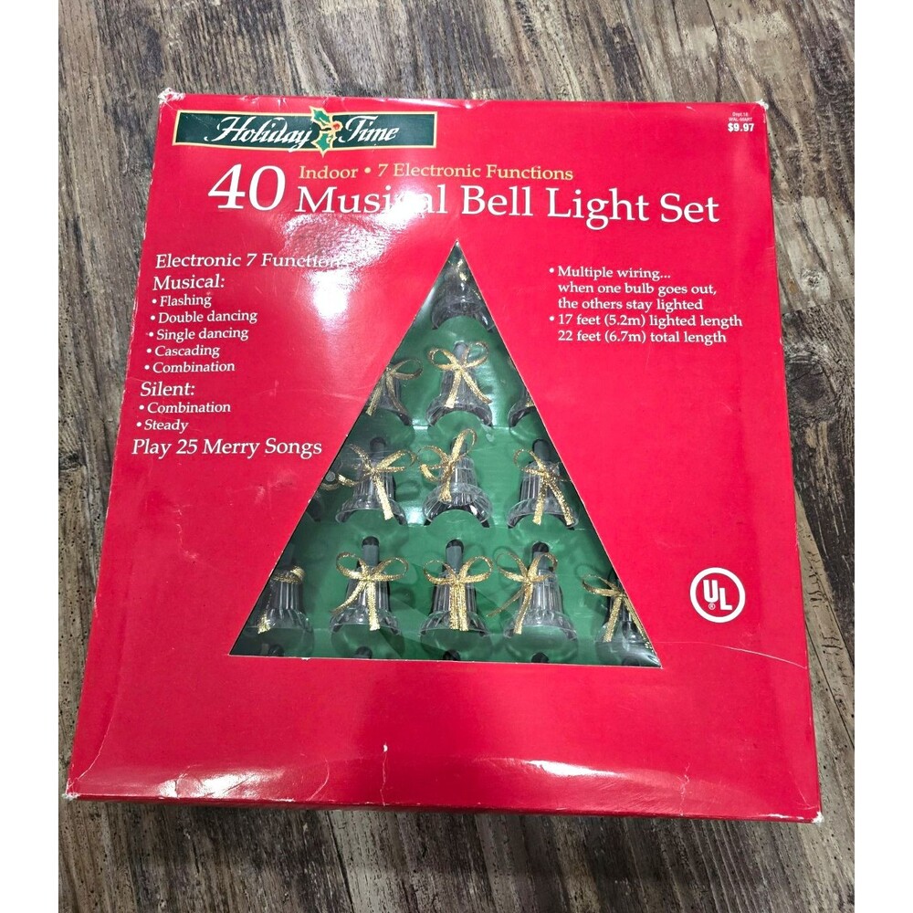 Holiday Time 40-Light Musical Bell Set, Clear/Gold, 22 ft, Indoor/Outdoor